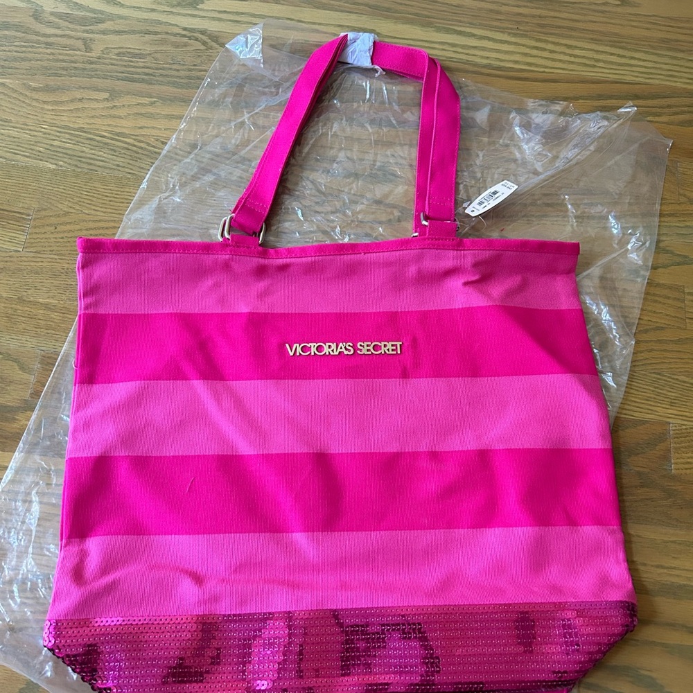 Victoria's Secret Fuchsia and Pink Striped Tote